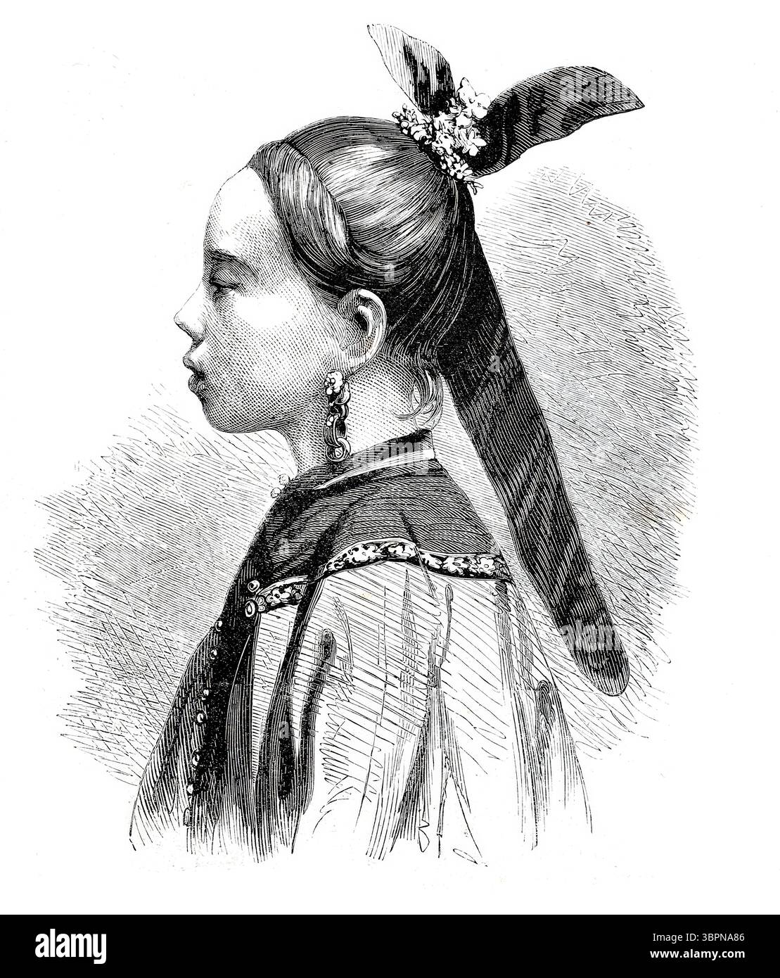 Giovane donna cinese in elegante costume tradizionale, cinese, intorno al 1875, riproduzione digitale migliorata da un originale del XIX secolo, storica, data esatta sconosciuta Foto Stock