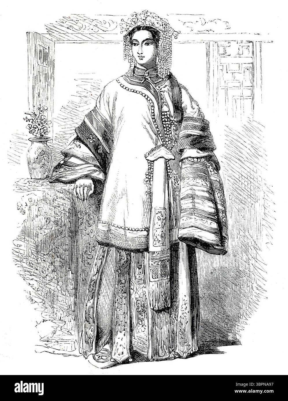 Nobile signora cinese in costume elegante, donna cinese, intorno al 1875, riproduzione digitale migliorata da una data originale, storica, esatta del XIX secolo sconosciuta Foto Stock