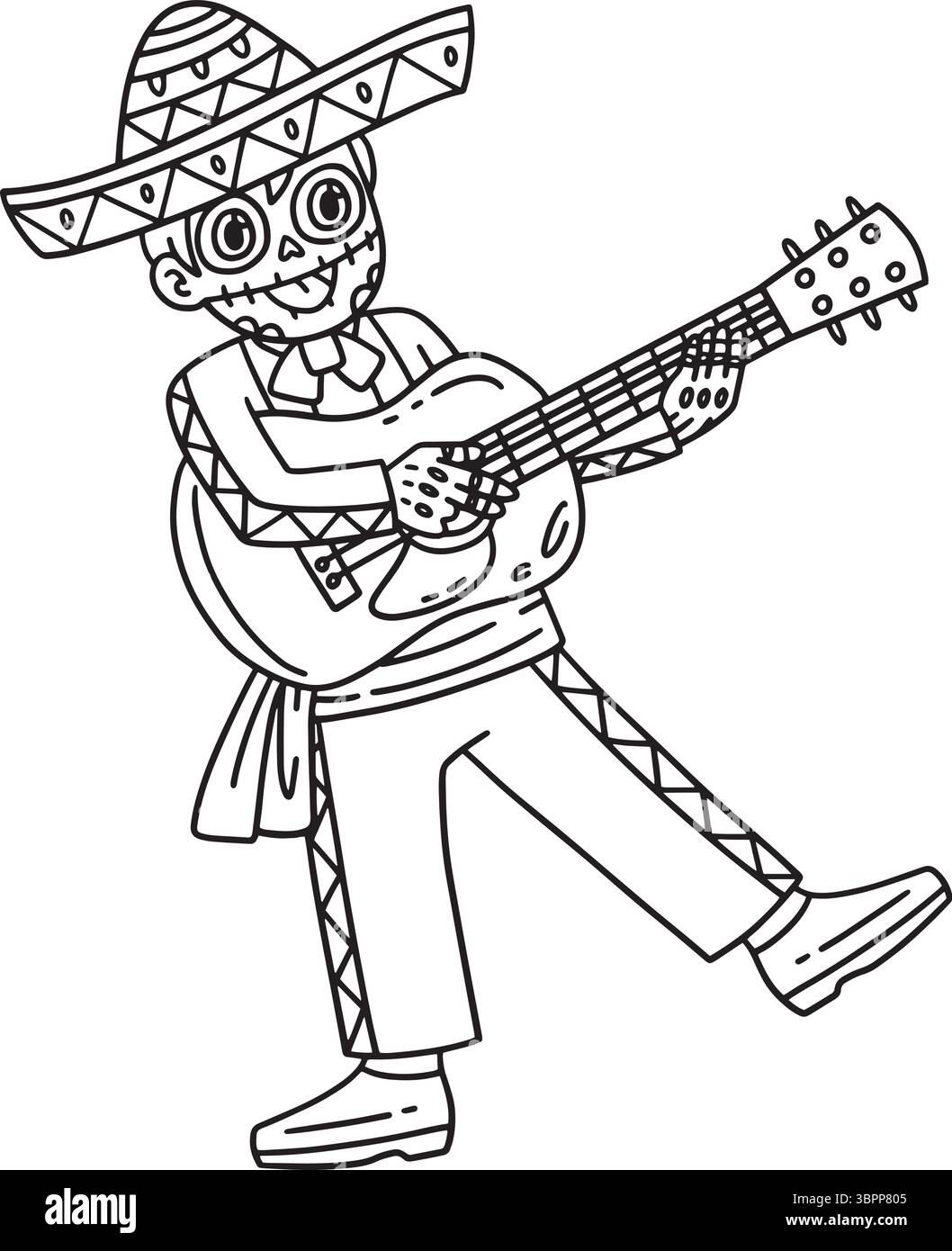 Dia de los Muertos Skeleton Boy che suona la chitarra Illustrazione Vettoriale