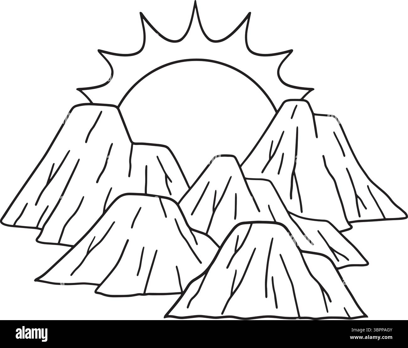 Desert Mountain Sunset Isolated Coloring Page Illustrazione Vettoriale