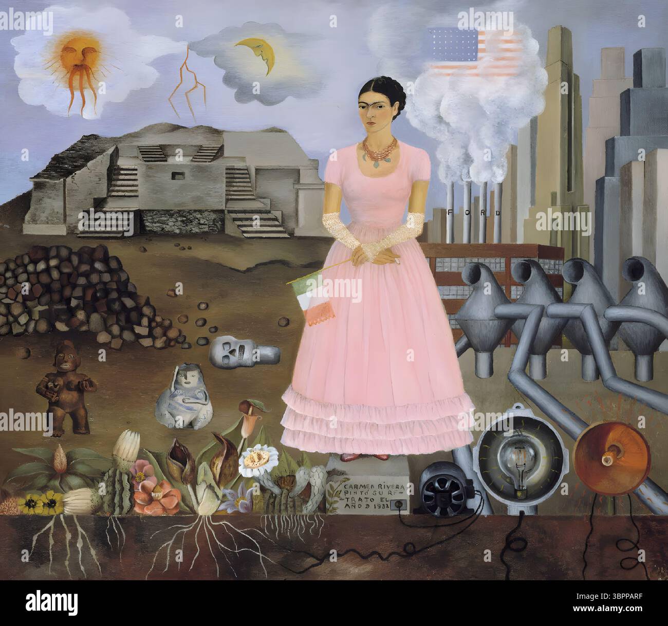 Autoritratto al confine tra Messico e Stati Uniti (1932) di Frida Kahlo (1907-1954), olio su tela, cm 31x35, collezione privata. Foto Stock