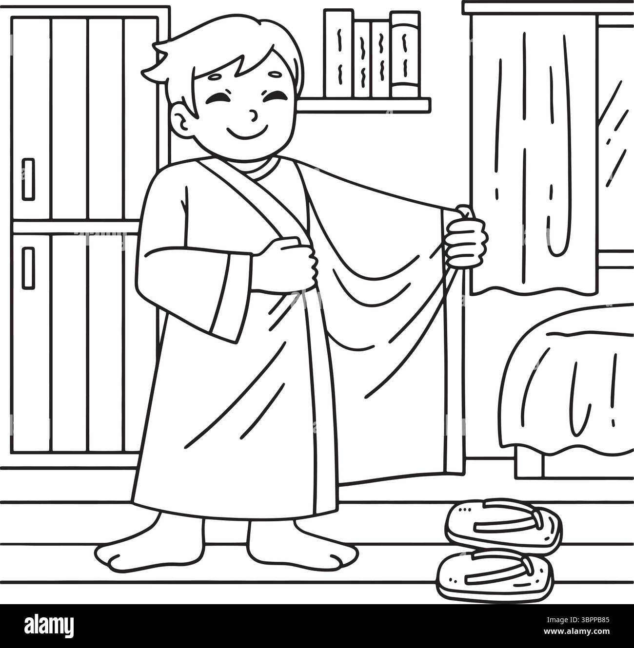 Pagina da colorare per bambini Tanbata Child Dressing Up Illustrazione Vettoriale