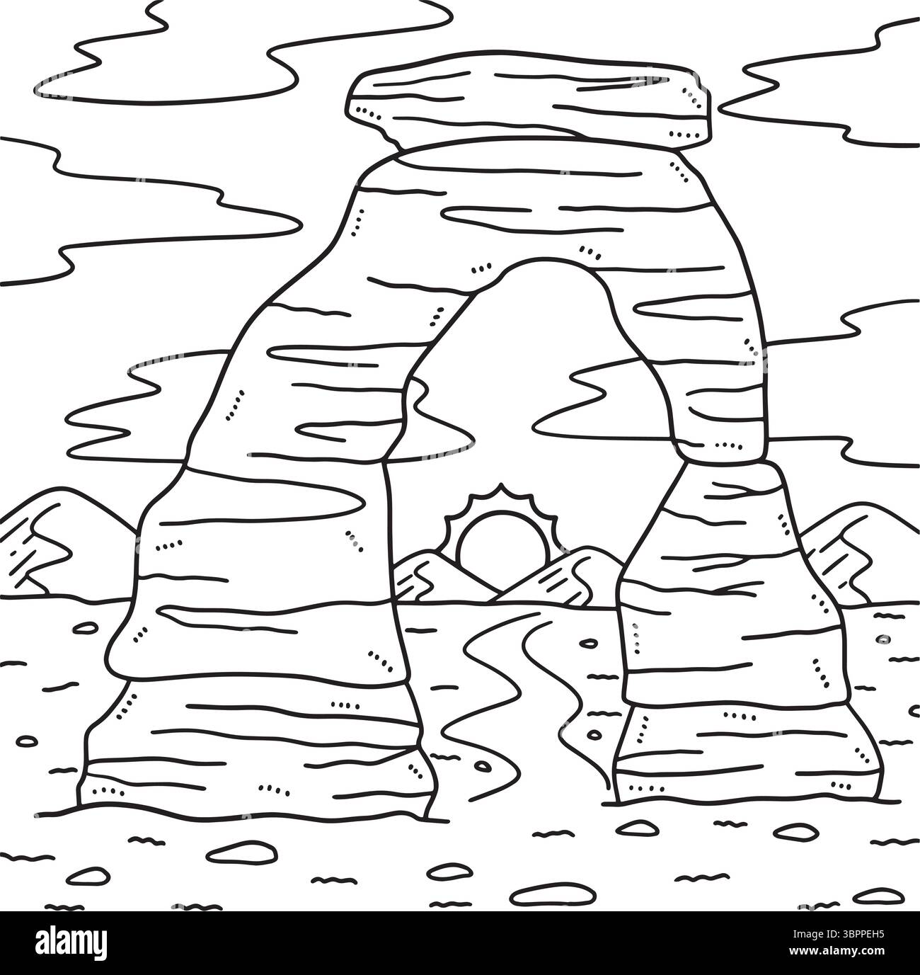 Pagina da colorare dell'arco di Desert Rock per bambini Illustrazione Vettoriale