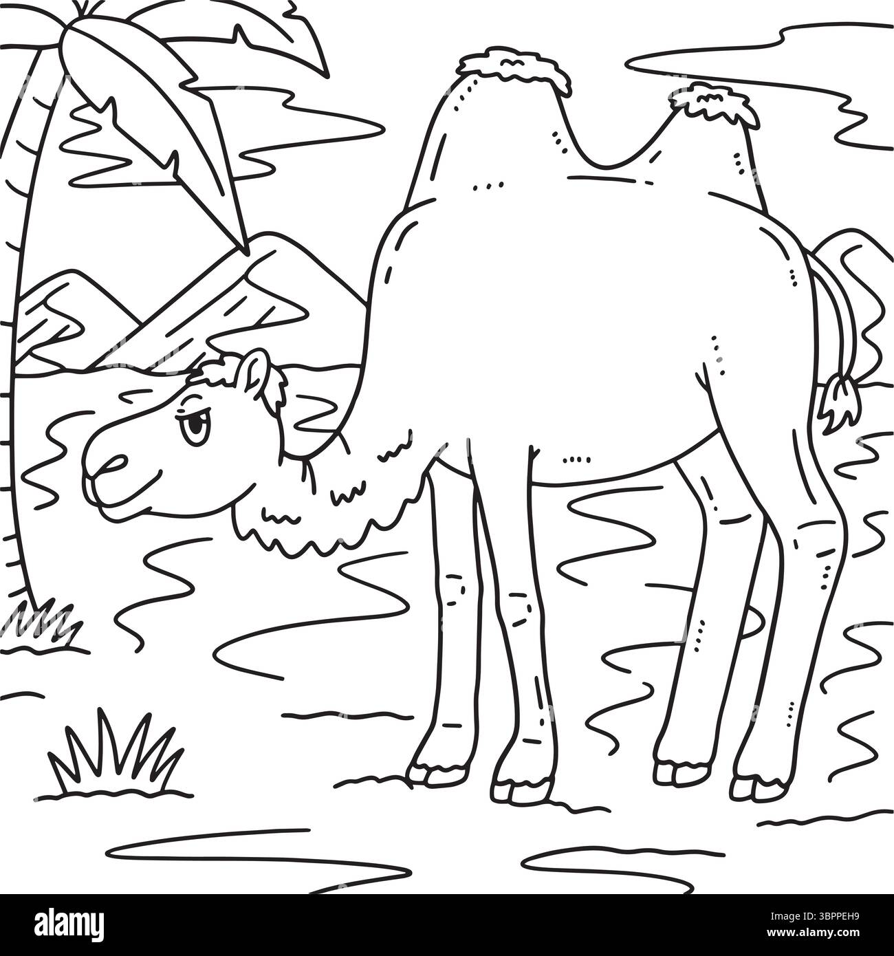 Pagina da colorare cammello della Bactrian del deserto per bambini Illustrazione Vettoriale