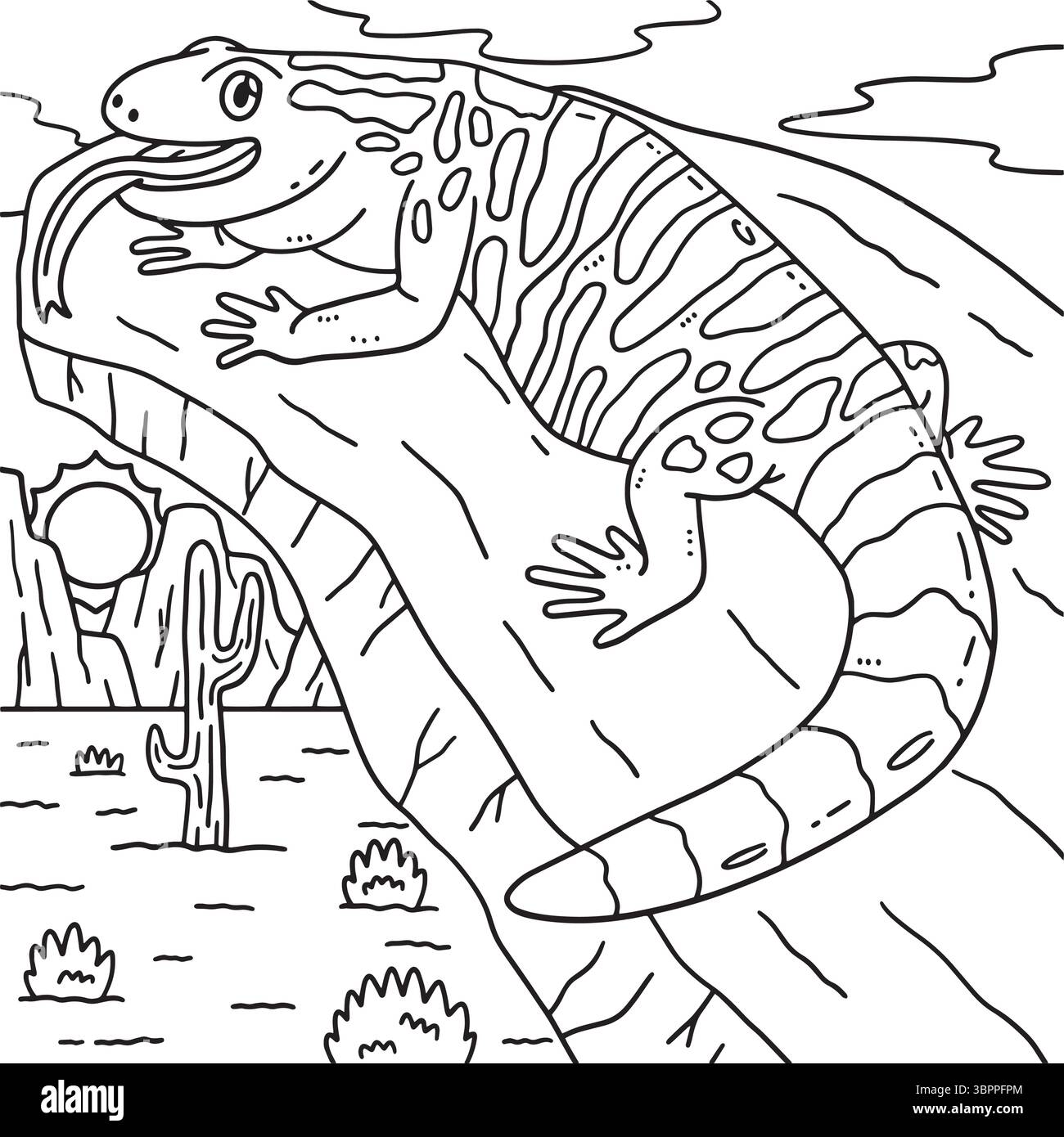Deserto Gila Monster Animal Coloring Page per bambini Illustrazione Vettoriale