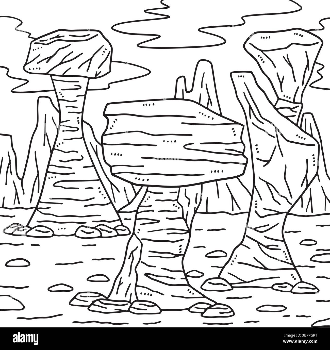 Pagina da colorare Desert Hoodoo per bambini Illustrazione Vettoriale