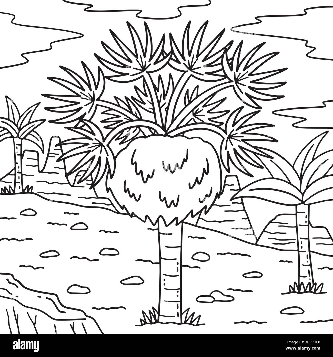 Fan del deserto Palm Tree Coloring Page per bambini Illustrazione Vettoriale