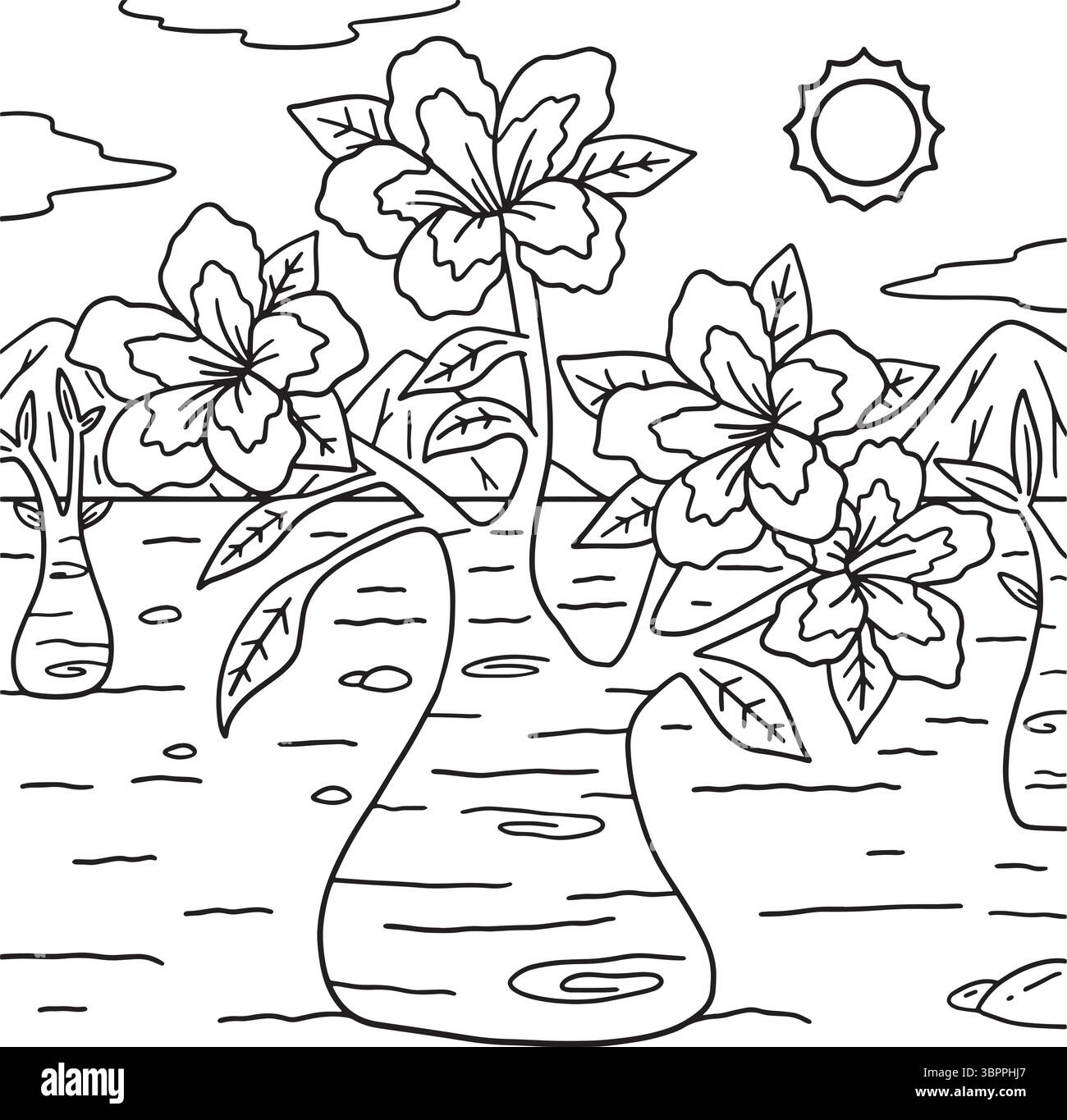 Pagina dei colori dei fiori di rosa del deserto per bambini Illustrazione Vettoriale