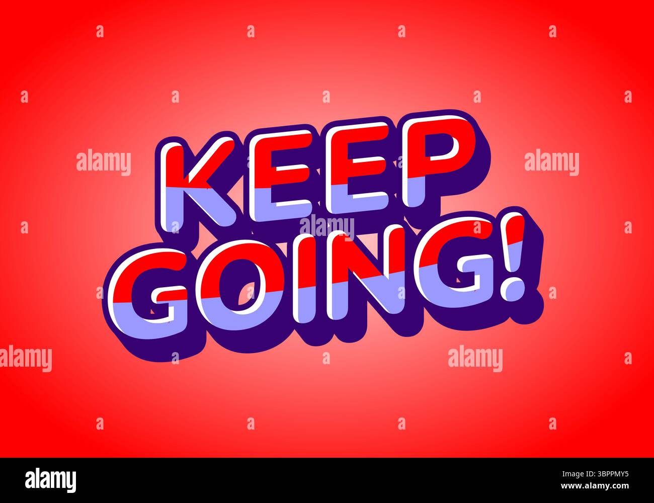 Una grafica motivazionale con il testo CONTINUA! in un'audace e colorata tipografia su uno sfondo rosso brillante. Illustrazione Vettoriale