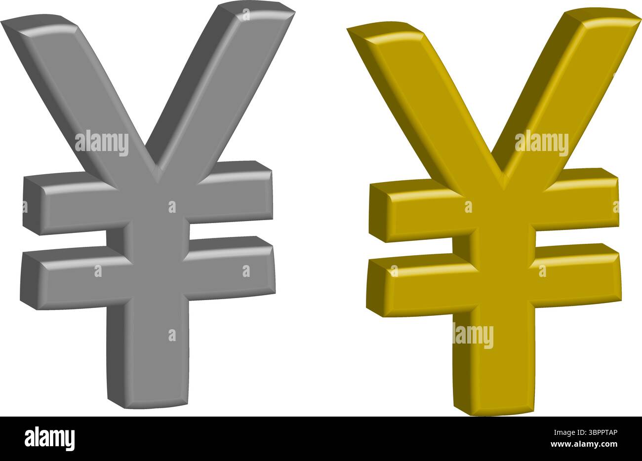 simboli di valuta yen e yuan 3d - argento e oro Illustrazione Vettoriale