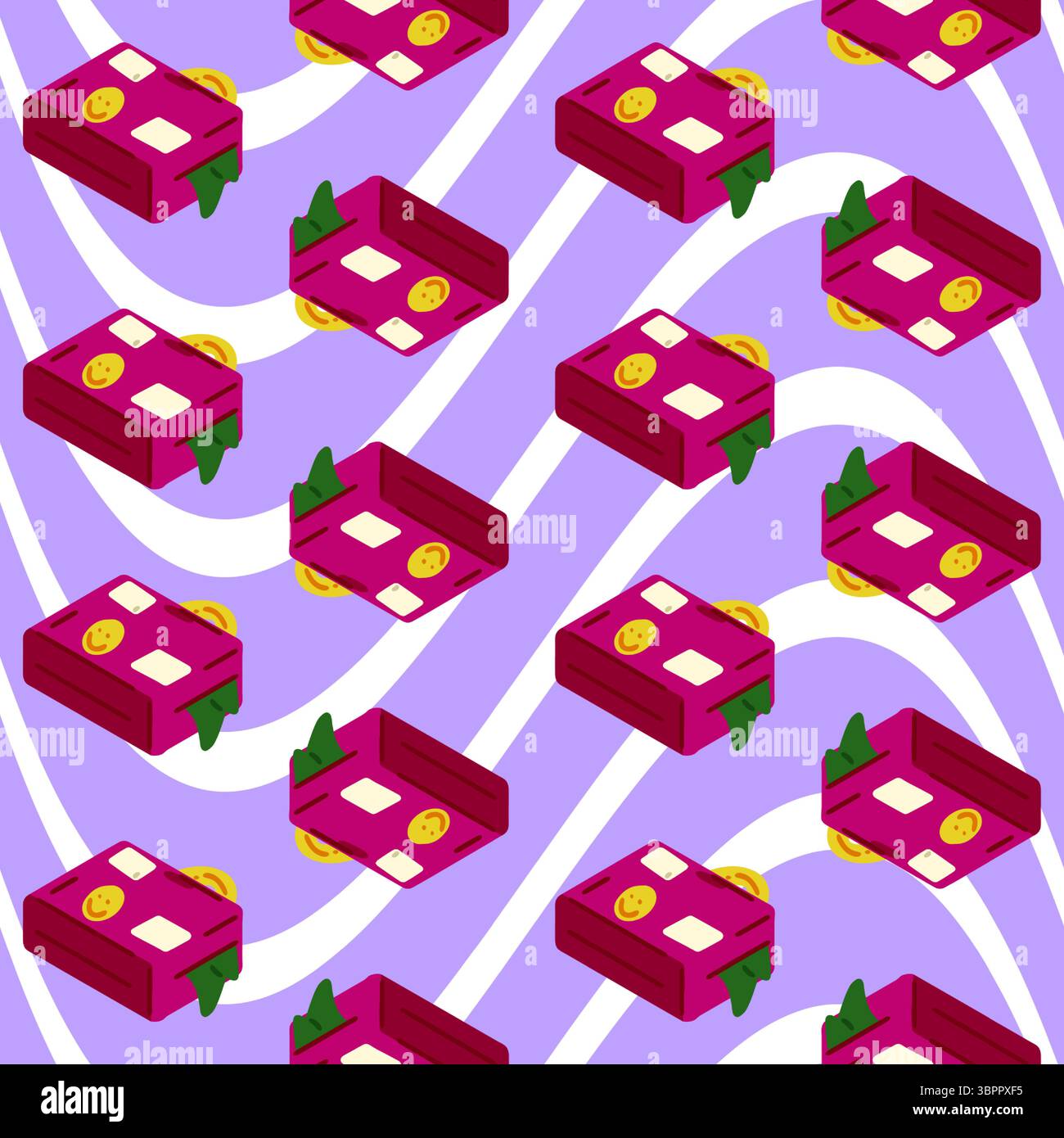 Motivo per valigetta da viaggio in cartone animato senza cuciture Illustrazione Vettoriale