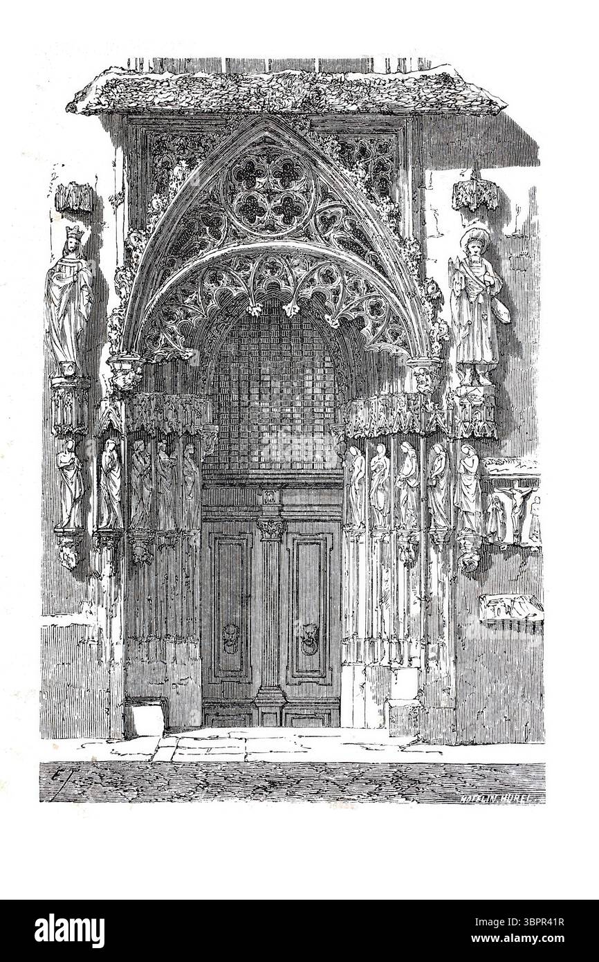 Portale della Chiesa di San Sebaldo a Norimberga, Baviera, Germania, riproduzione storica, digitalmente migliorata da un originale intorno al 1860 Foto Stock