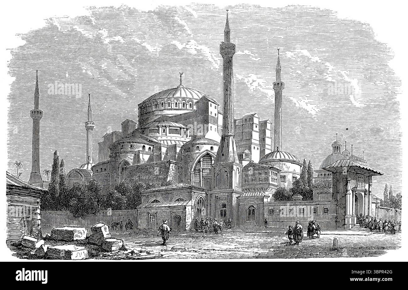 Chiesa di Sofia a Costantinopoli, oggi Hagia Sophia a Eminönü, un quartiere nella parte europea di Istanbul, Türkiye, riproduzione storica migliorata digitalmente da un originale intorno al 1860 Foto Stock