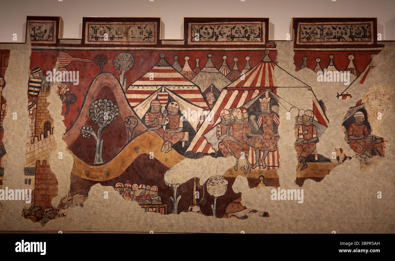 Dipinti di conquista di Maiorca, 1285-90. Palazzo Berenguer Aguilar, Barcellona. Campo reale con James I. Museo Nazionale d'Arte della Catalogna. Barcellona. Foto Stock