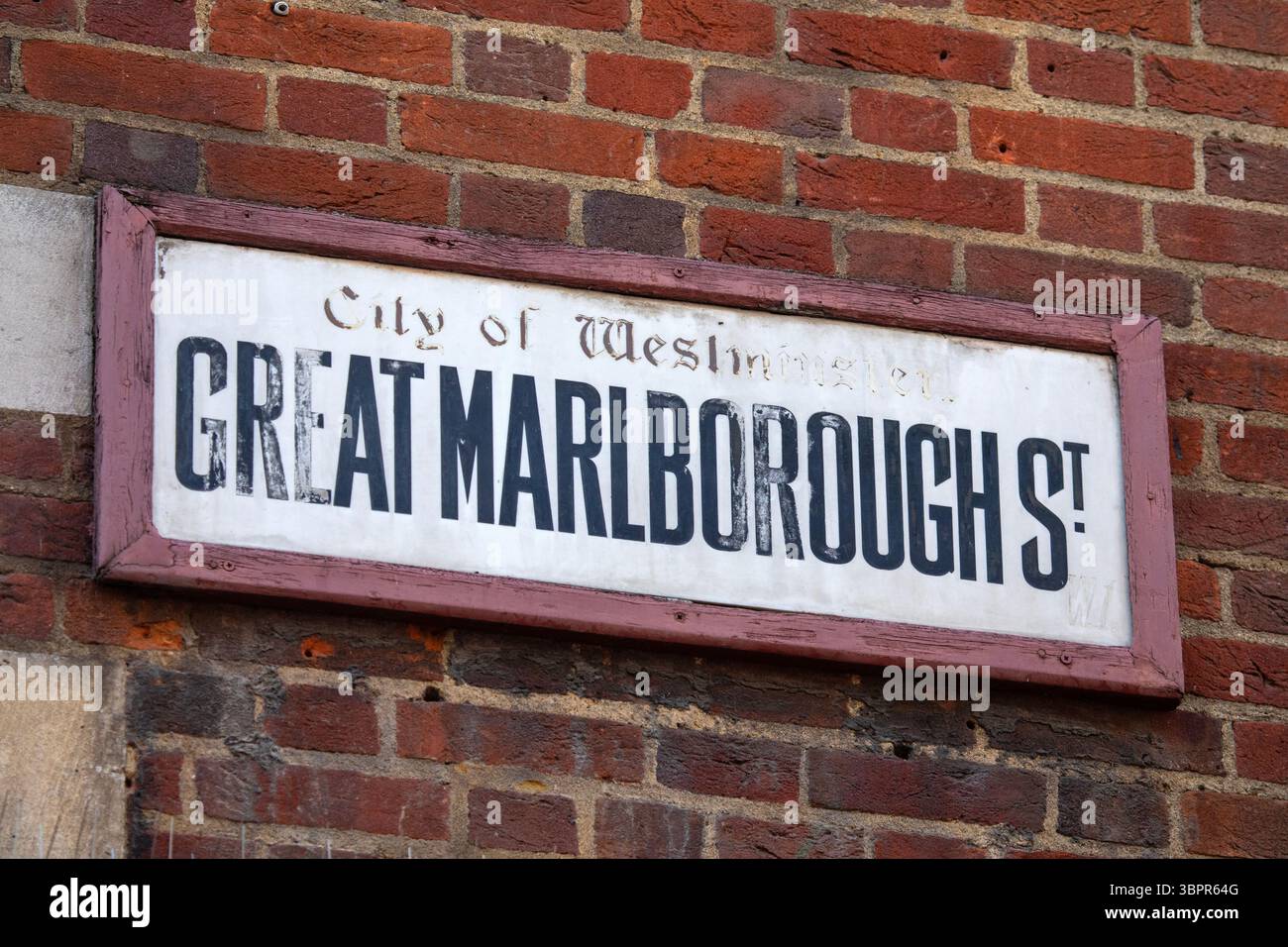 Insegna per Great Marlborough Street nel centro di Londra, Regno Unito. Foto Stock