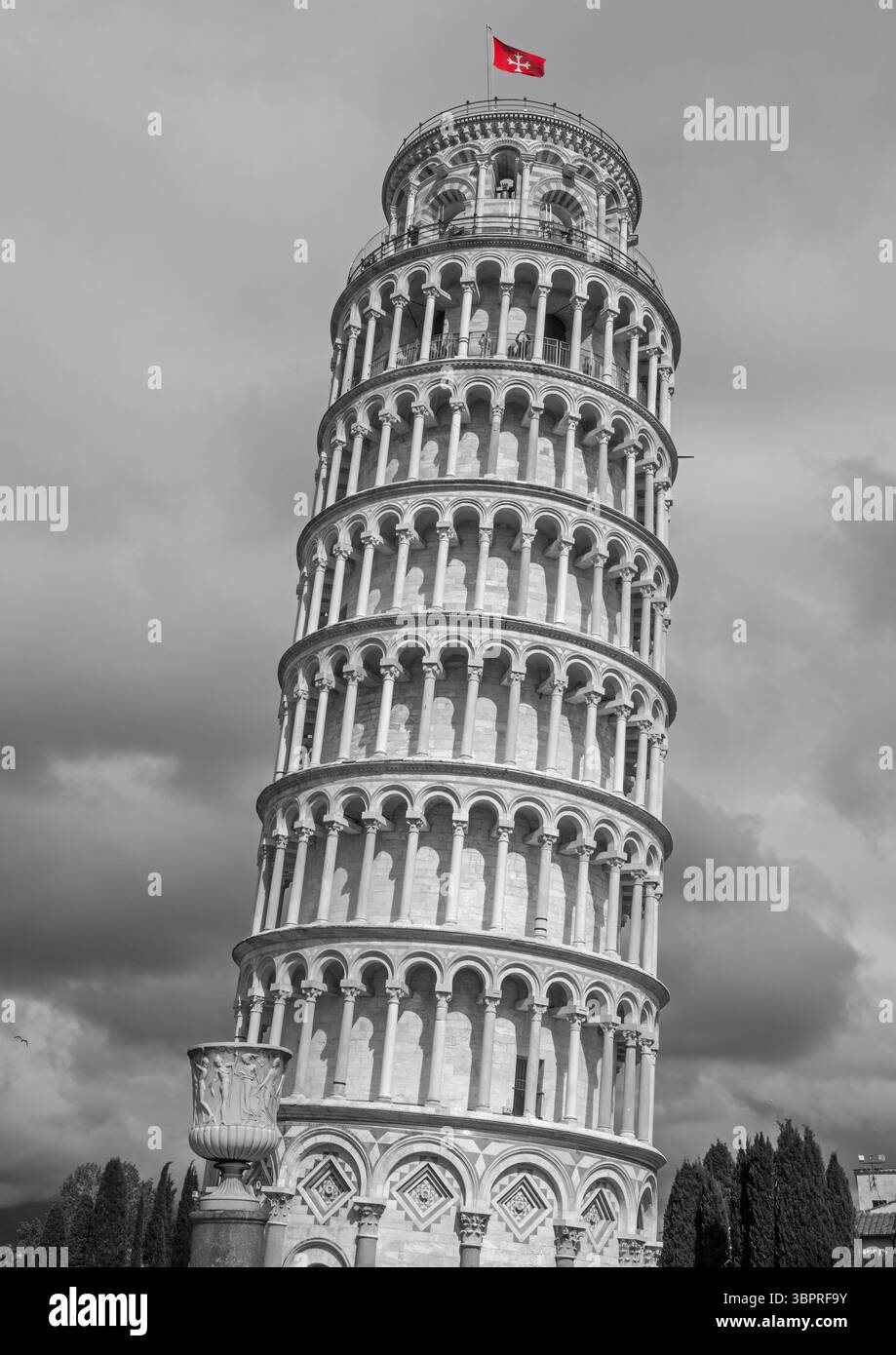 Vista della magnifica Torre Pendente di Pisa, nella città di Pisa, Italia. Foto Stock