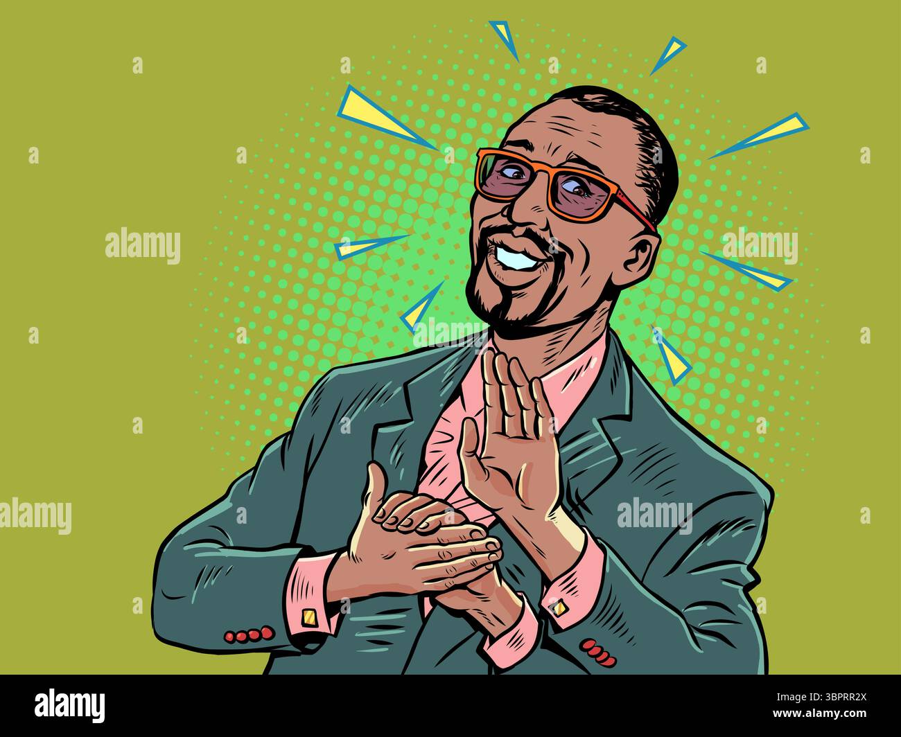 Uomo che batte le mani. Congratulazioni per il successo. Movimento della mano umana. Pop Art retro Vector Illustration Kitsch Vintage anni '50, stile anni '60 Illustrazione Vettoriale