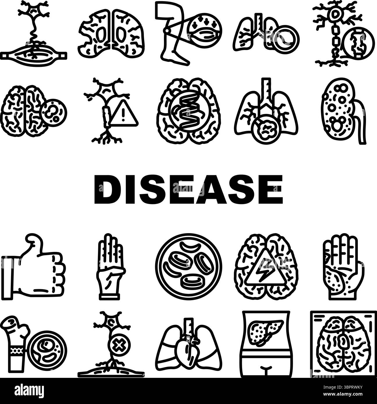le icone delle malattie incurabili impostano il vettore Illustrazione Vettoriale
