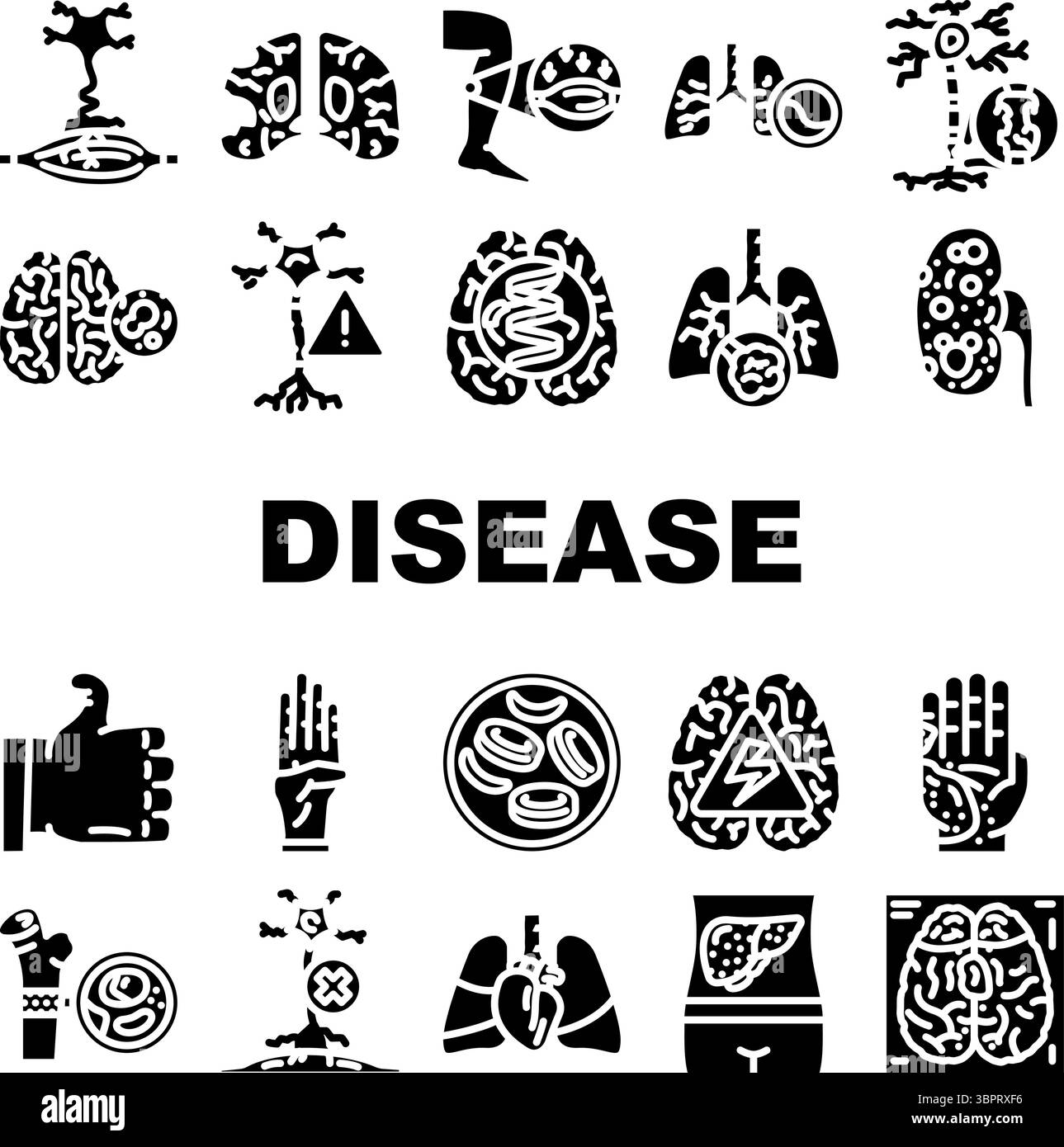 le icone delle malattie incurabili impostano il vettore Illustrazione Vettoriale