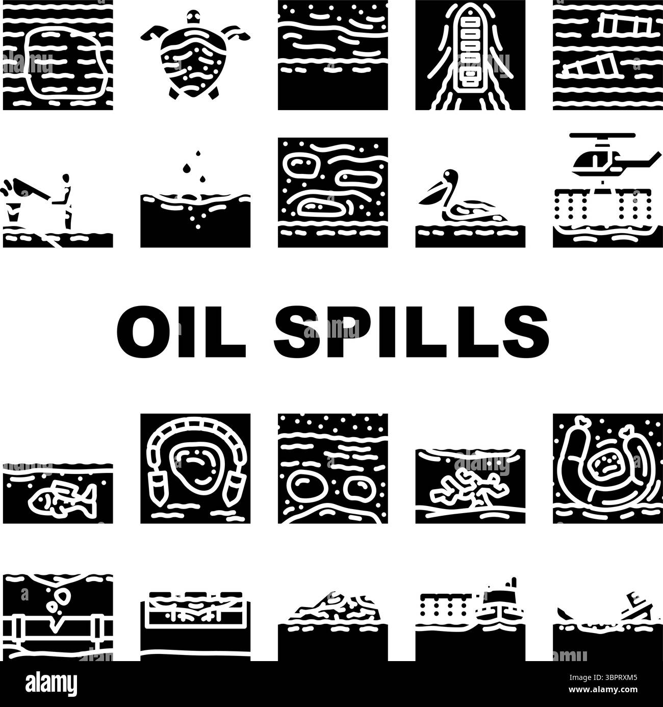 le icone di inquinamento da fuoriuscite di olio impostano il vettore Illustrazione Vettoriale