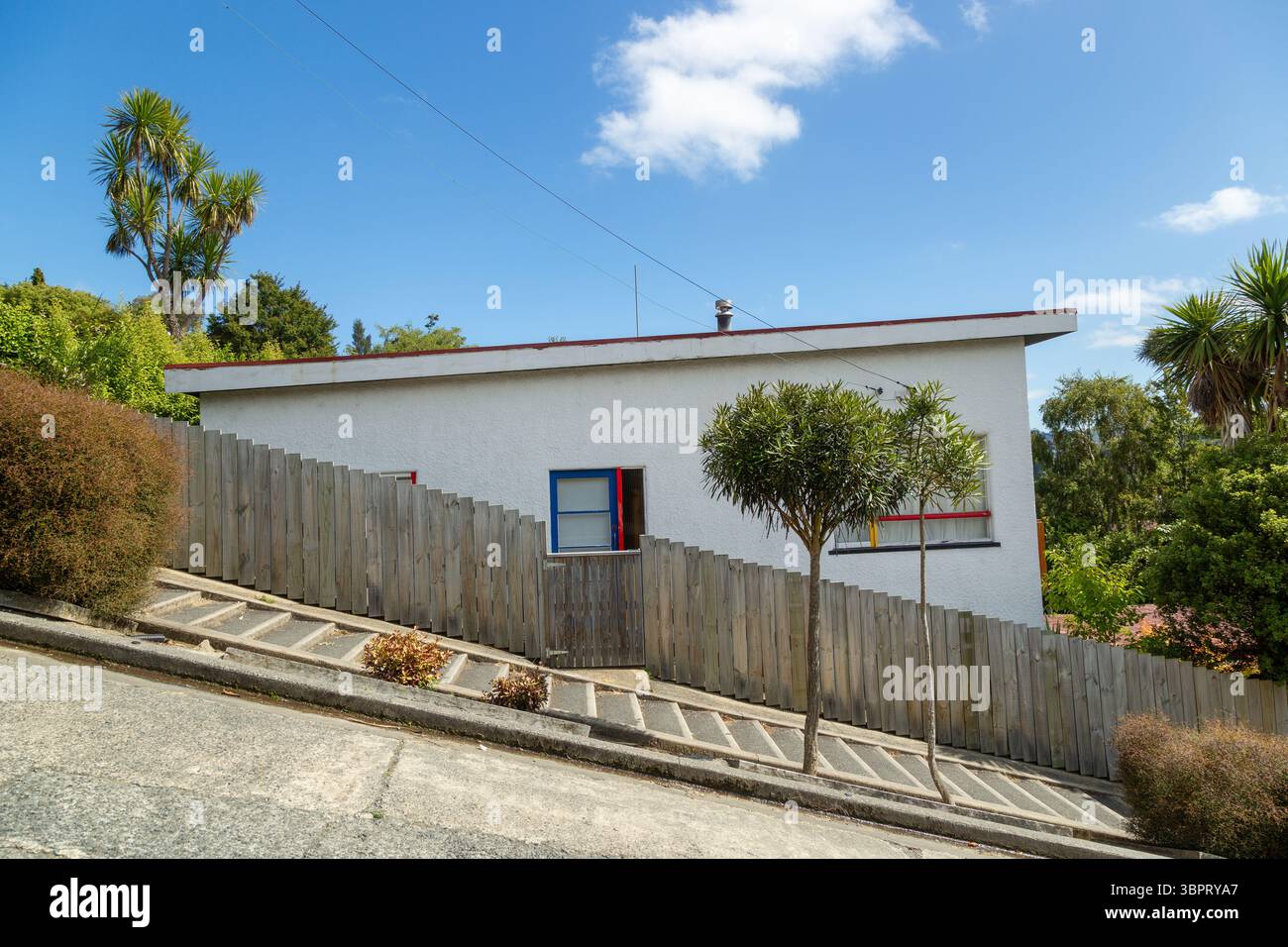 Baldwin Street, la strada più ripida del mondo con un gradiente del 34,8% ed è ora un popolare luogo turistico, Dunedin, nuova Zelanda Foto Stock