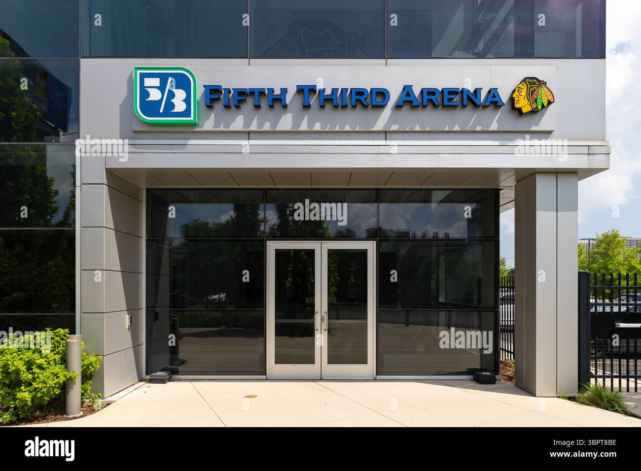 La quinta Third Arena Chicago Blackhawks Community Ice Rink è il centro di allenamento della squadra NHL e un centro sportivo per altri sport su ghiaccio. Foto Stock