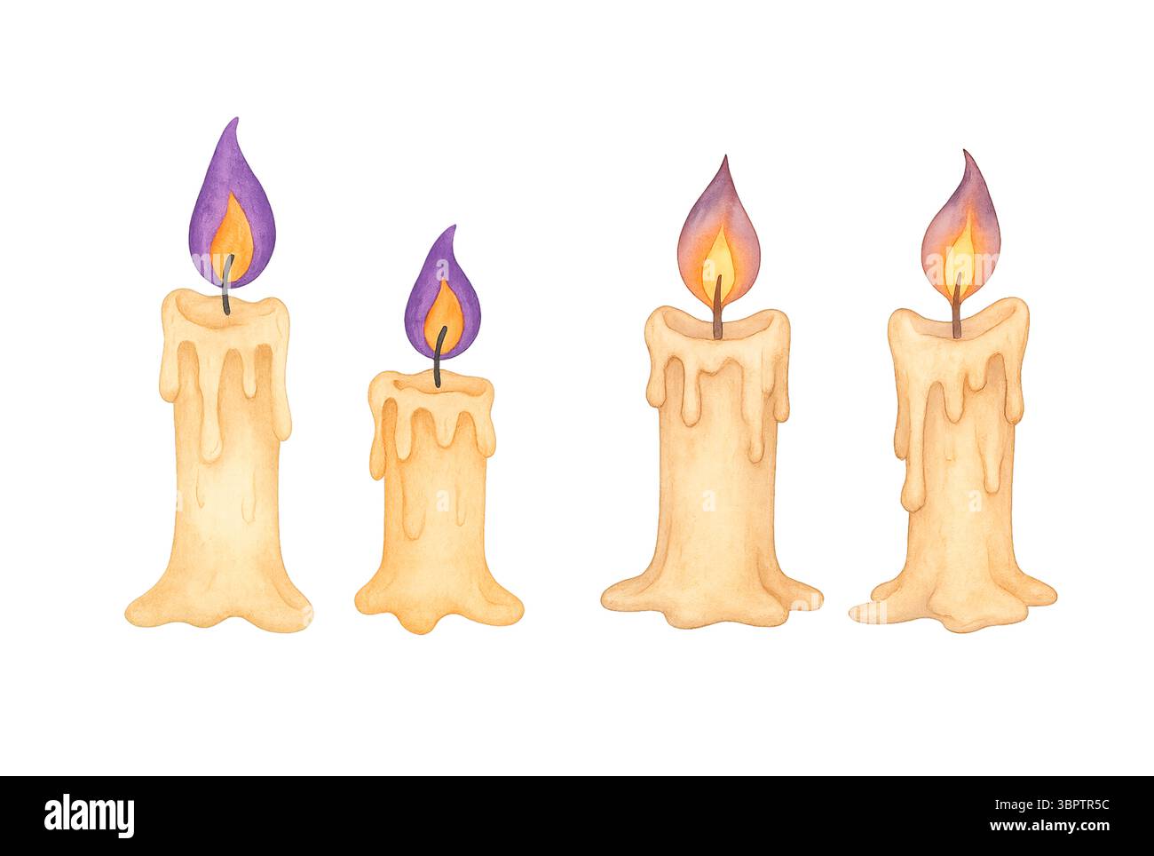 Candele di Halloween con fiamma viola e arancione - Set di candele magiche Foto Stock