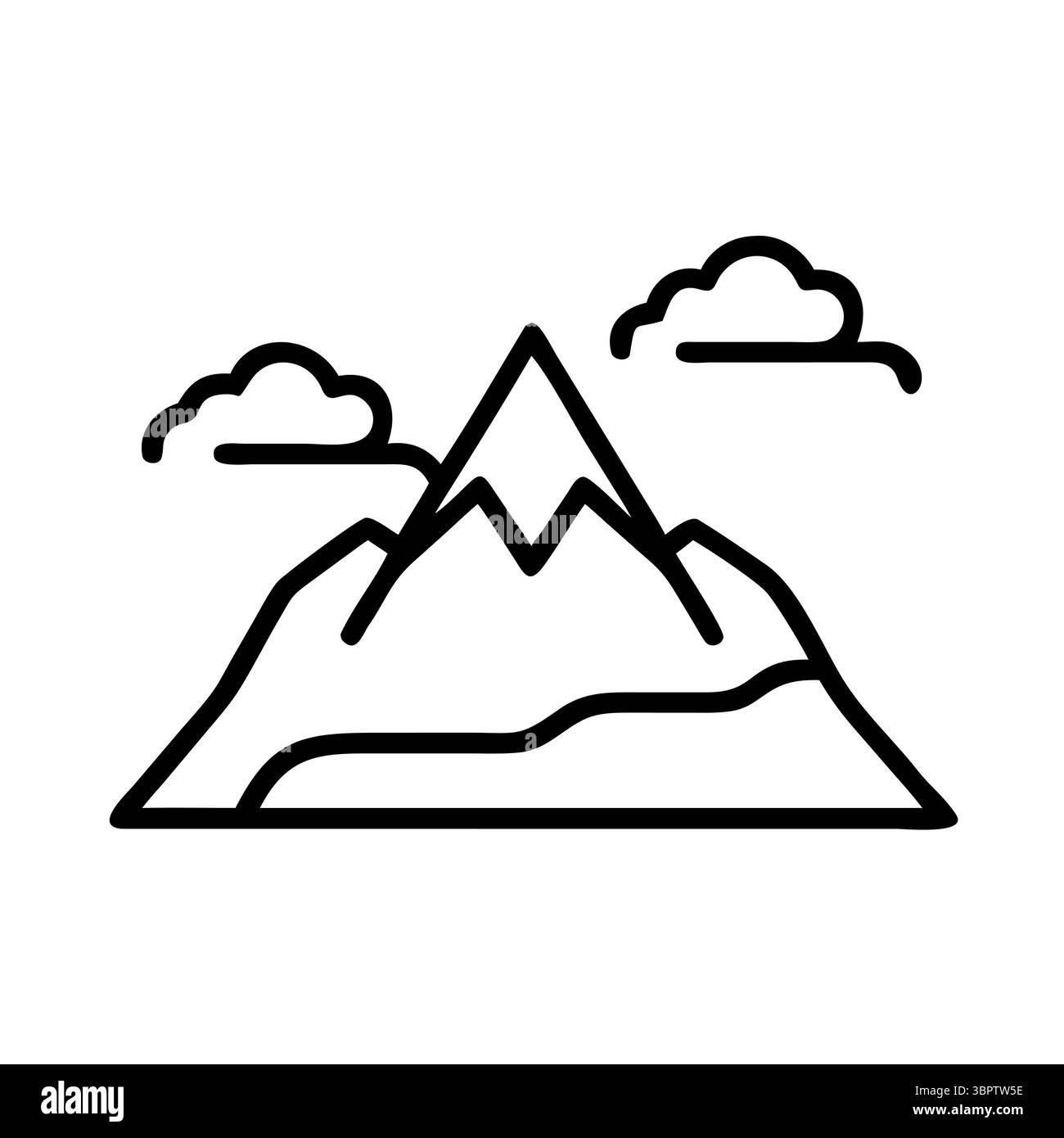 Paesaggio montano. Ambiente naturale all'aperto. Immagine astratta della collina. Simbolo avventura vettoriale. Illustrazione Vettoriale