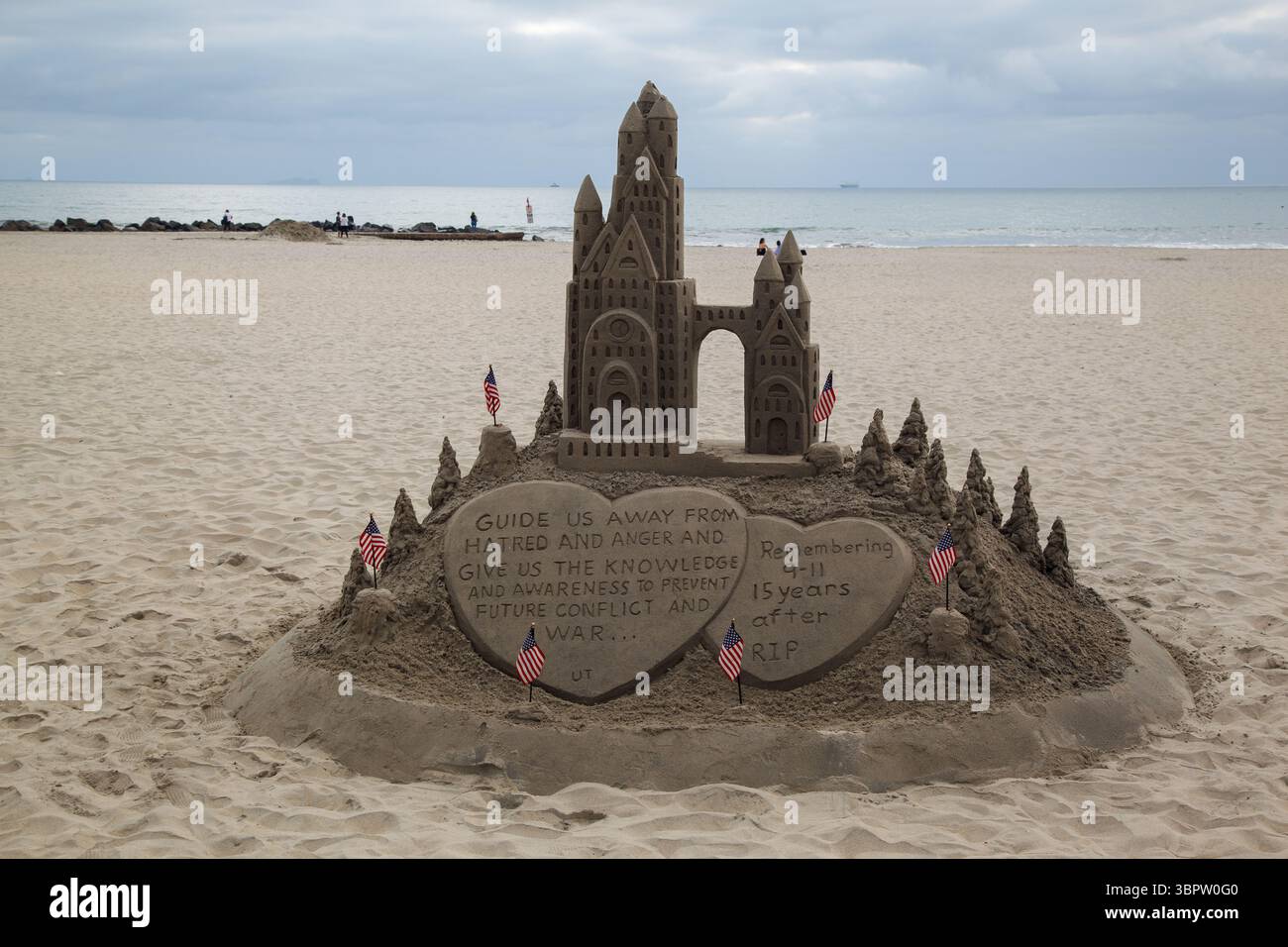 Un grande libro di memorie del Castello di sabbia del 9-11 presso la baia della spiaggia di Coronado, l'isola di Coronado, San Diego, Caflifornia, Stati Uniti Foto Stock