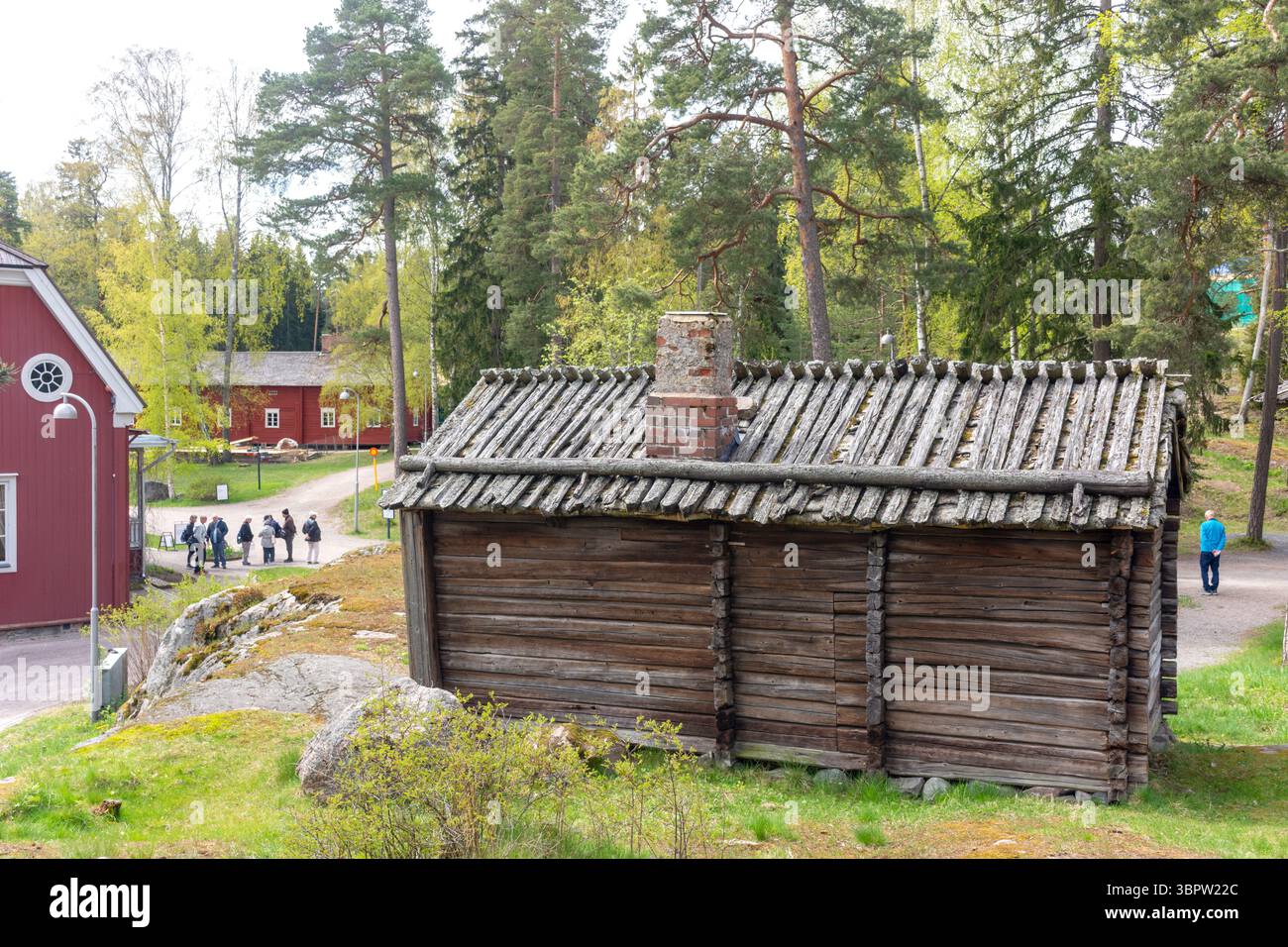 Capanna in legno al Museo all'aperto Seurasaari (Seurasaaren ulkomuseo), Meilahti, città di Helsinki, regione di Uusimaa, Repubblica di Finlandia Foto Stock