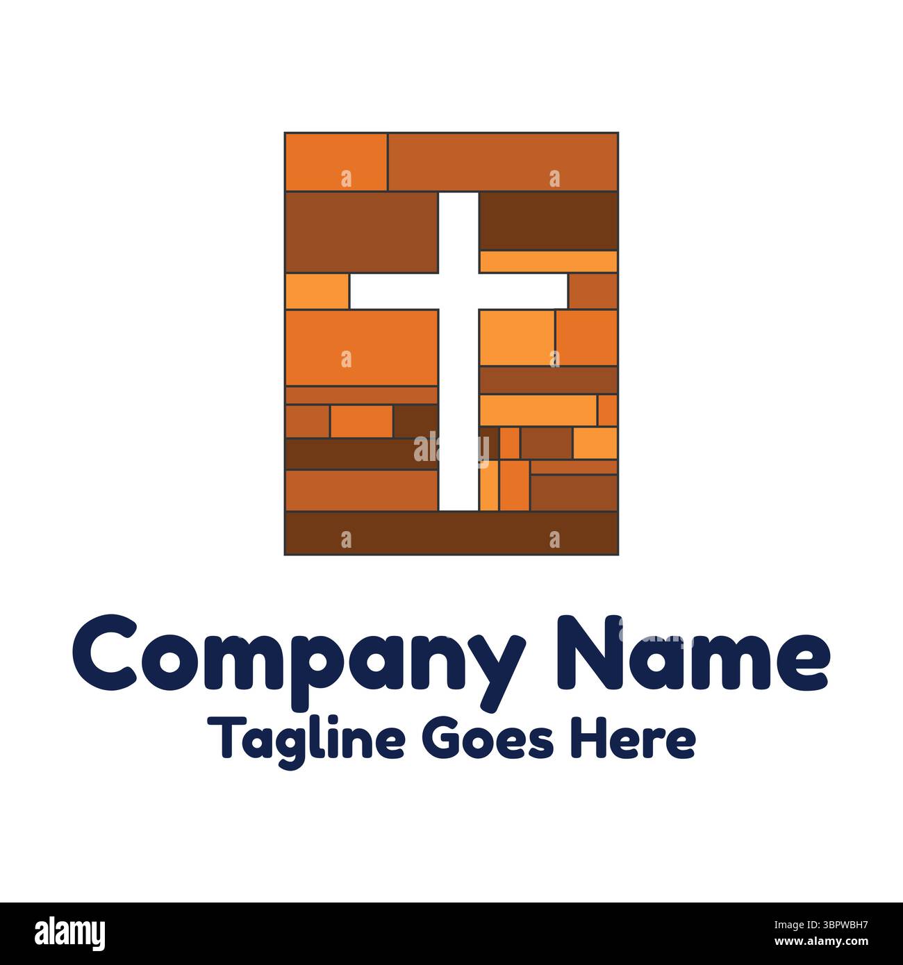 Copertina del libro biblico Christian Jesus Cross di colore di legno per la Chiesa religione Logo Design Vector Illustrazione Vettoriale