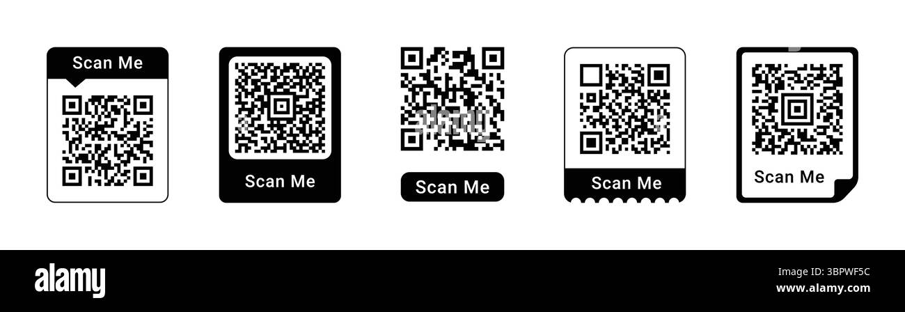 Set di codici QR con iscrizione Scan me. Scansionami con lo smartphone. Illustrazione vettoriale Illustrazione Vettoriale