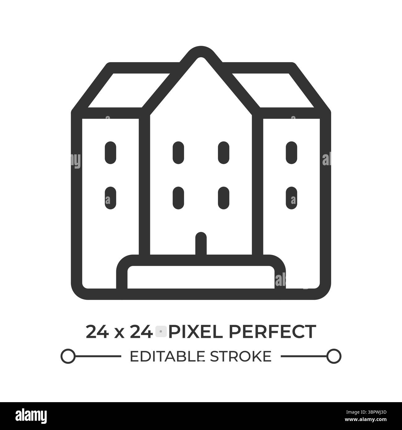 Icona ui sulla linea dell'edificio dell'hotel Illustrazione Vettoriale