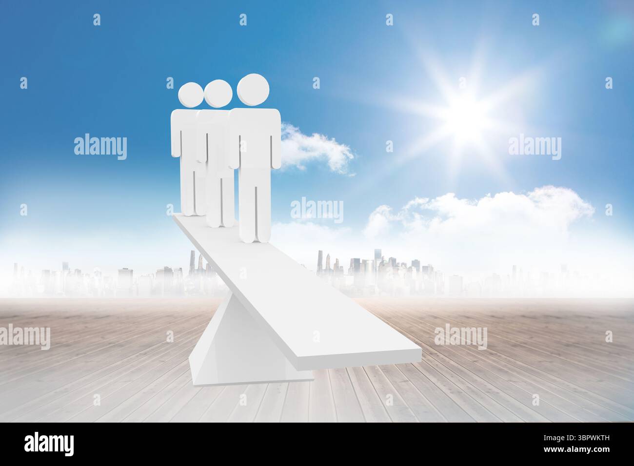 Bianco di risorse umane in scala nella parte anteriore della città Foto Stock