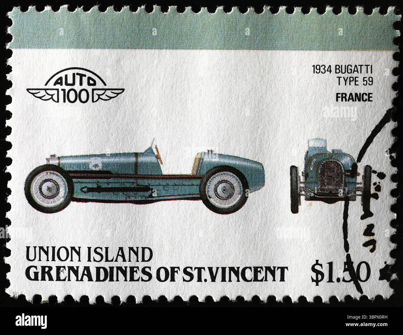 Bugatti Type 59 del 1934 celebrato su francobollo Foto Stock