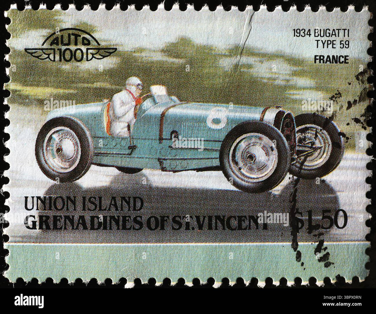 Bugatti Type 59 del 1934 celebrato sul francobollo Foto Stock