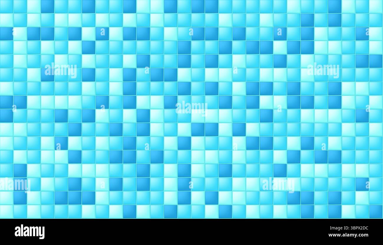 Motivo piastrelle in ceramica a mosaico blu senza cuciture. Rivestimento vettoriale per piscina, bagno o cucina. Campione di carta da parati, carta da imballaggio, pagina Web Illustrazione Vettoriale