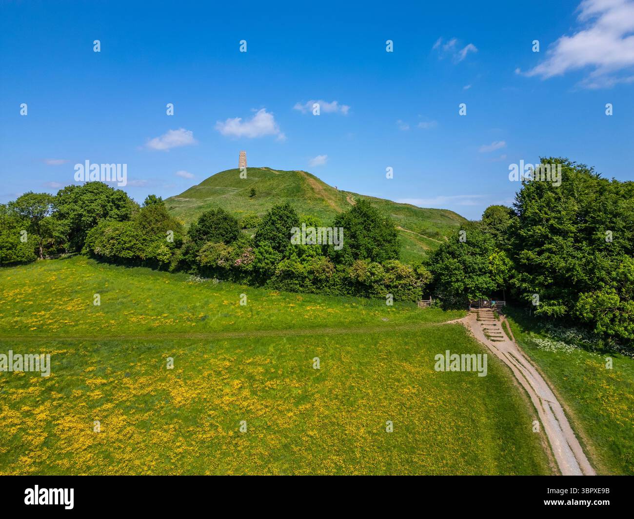Vista della splendida Glastonbury Tor nel Somerset, Regno Unito. Foto Stock