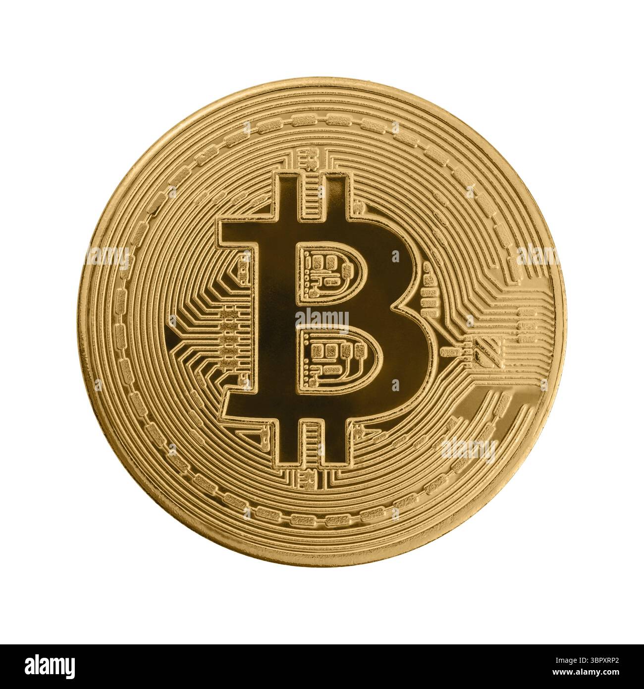 Bitcoin dorato su sfondo bianco Foto Stock