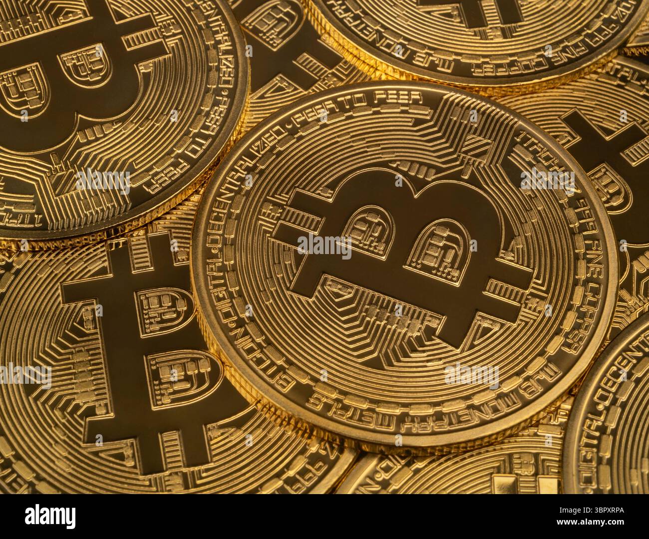 Primo piano di bitcoin d'oro Foto Stock