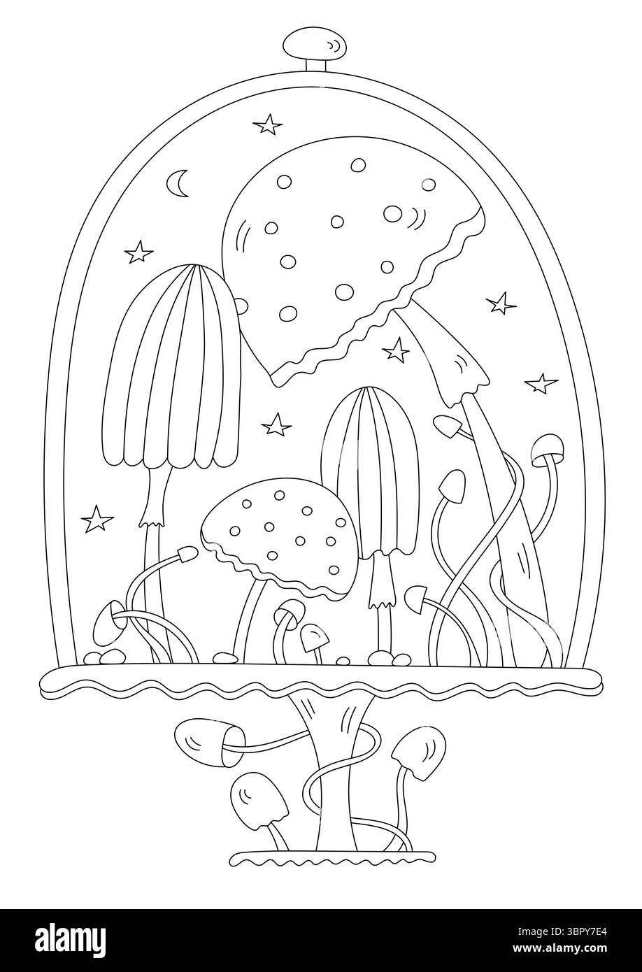Libro da colorare per adulti per alleviare lo stress e funghi magici Illustrazione Vettoriale