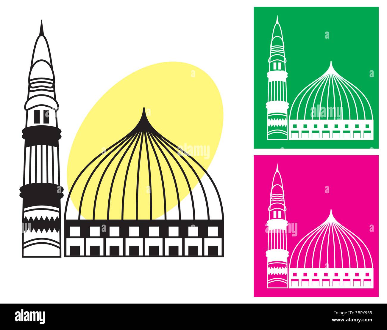 Mosque (Masjid) Design Vector Line art Illustrazione Vettoriale