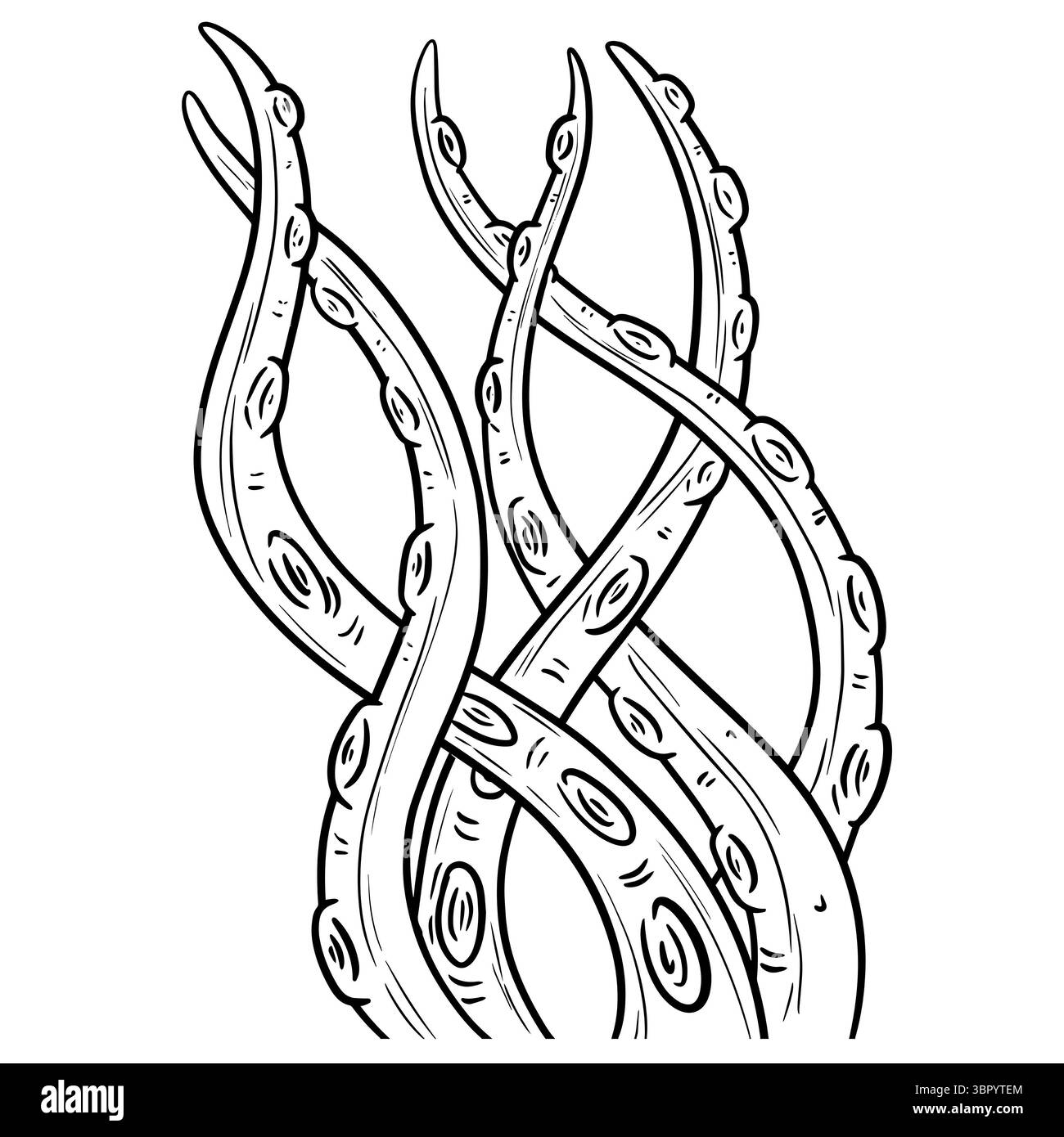 Illustrazione della clipart disegnata a mano di tentacoli polpo Cthulhu creature con succhieroni Foto Stock