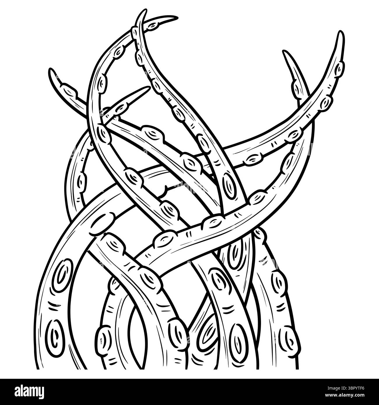 Illustrazione della clipart disegnata a mano di tentacoli polpo Cthulhu creature con succhieroni Foto Stock