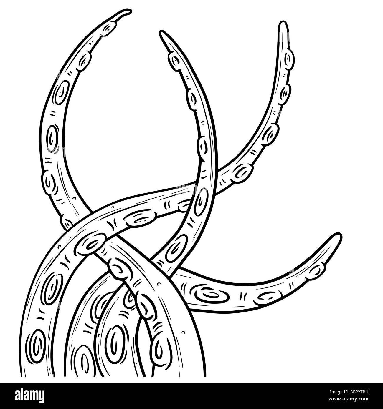 Illustrazione della clipart disegnata a mano di tentacoli polpo Cthulhu creature con succhieroni Foto Stock