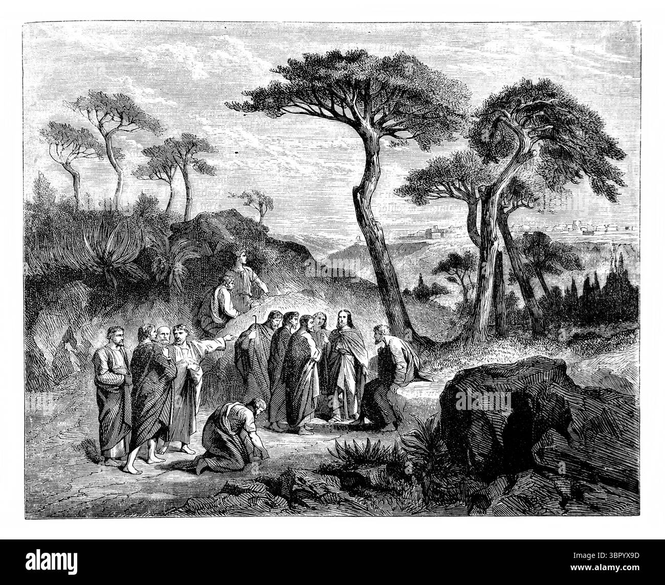 Illustrazione di Gesù e dei suoi discepoli che vanno a Gerusalemme Marco X.32 dall'Antico XIX secolo la Sacra Bibbia contenente l'Antico e il nuovo Testamento wi Foto Stock