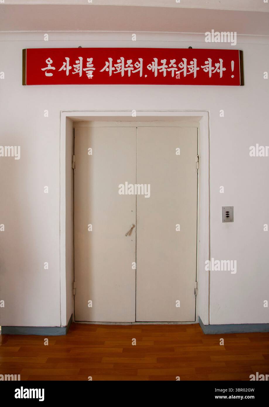 Cartellone per la propaganda della Corea del Nord per il socialismo, DGC, Pyongyang, Corea del Nord Foto Stock