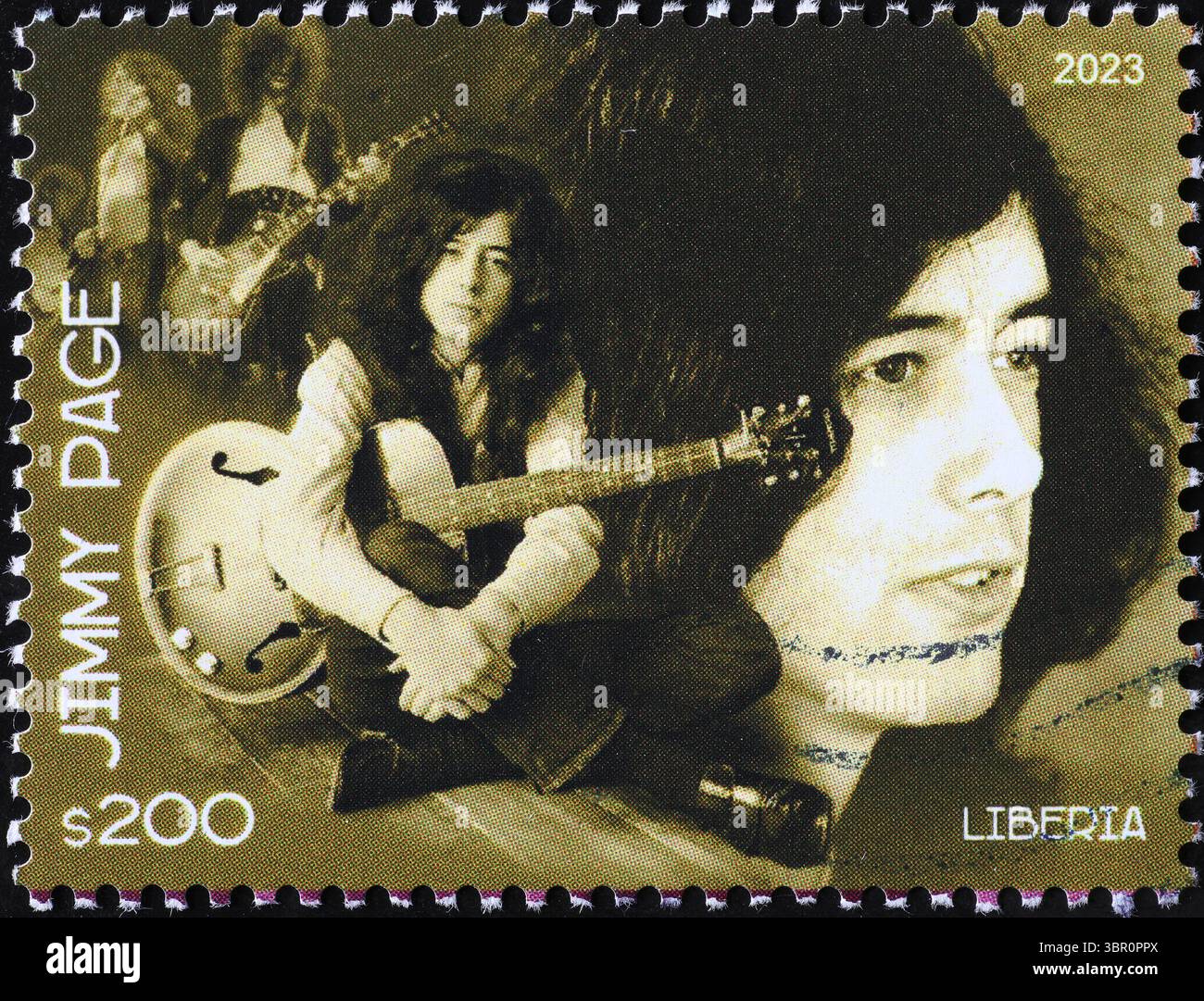 Il leggendario chitarrista Jimmy Page sul francobollo Foto Stock