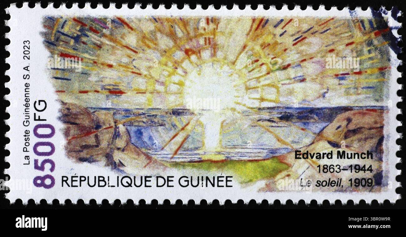 Dipinto "il sole" di Edvard Munch su francobollo Foto Stock