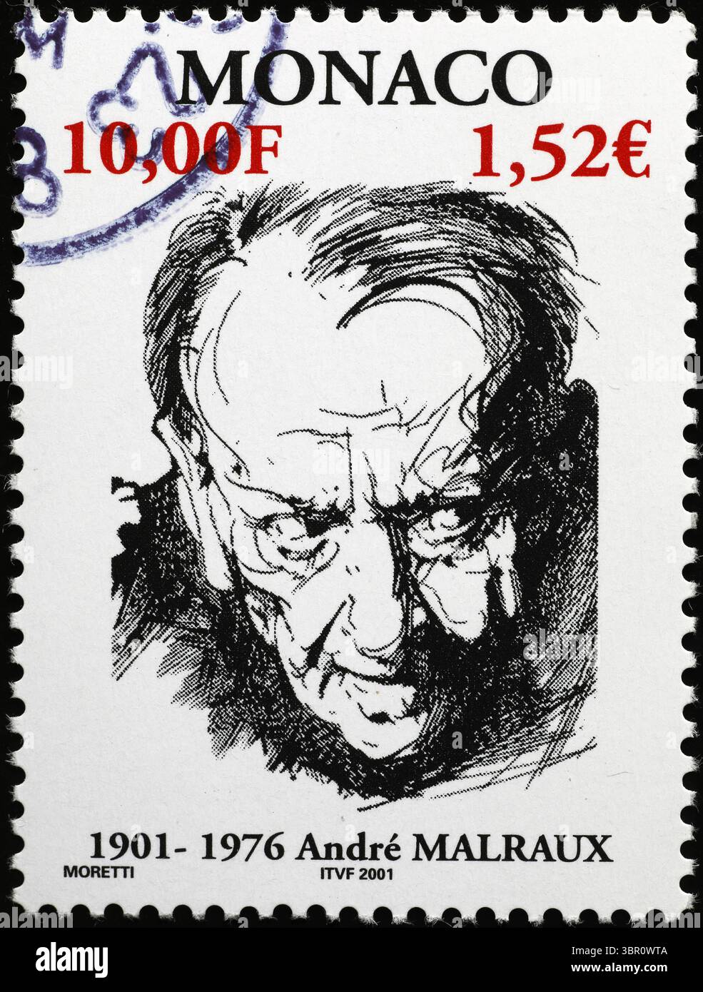 Ritratto di André Malraux su francobollo di Monaco Foto Stock